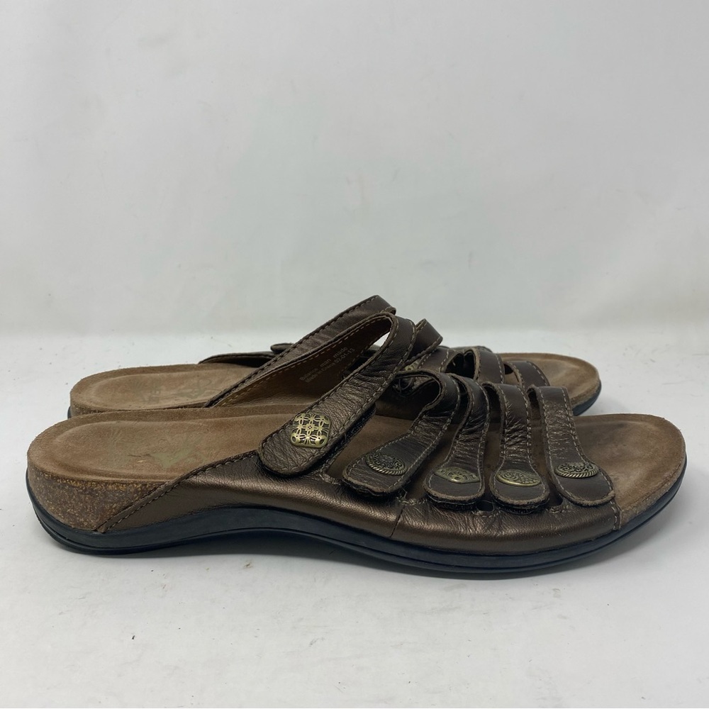 Dansko Women’s 41 Janie Bronze Leather Strappy Slip On Slide Sandals